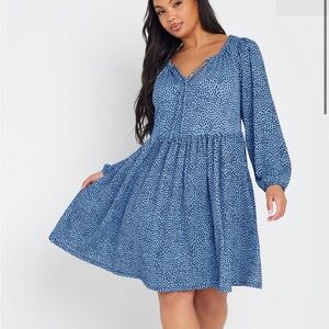 Yours Clothing Blue Polka Dot Long Sleeve Dress